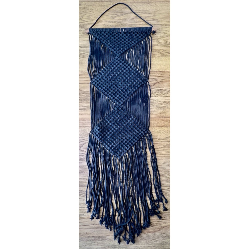 Handmade Macrame Wall Hanging | Boho  Art |  36" Black